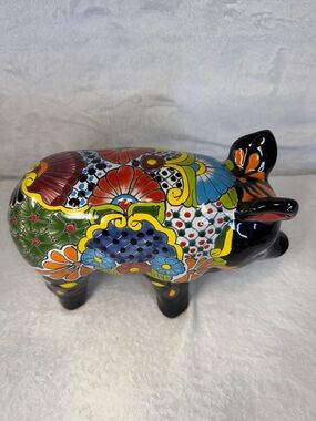 Colorful Hand-Painted Ceramic Pig Figurine - Multicolor Decorative Accent